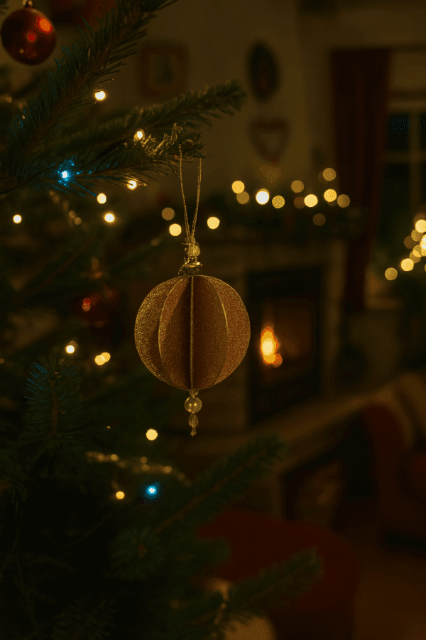 Julekugle - Støvet lyserød med glimmer, perler og guldpynt ca. 10 cm