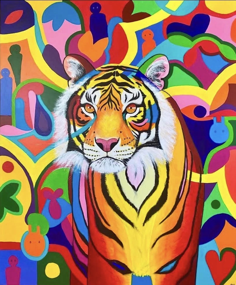 Farverigt tigermaleri af Annette Majgaard i pop-art stil
