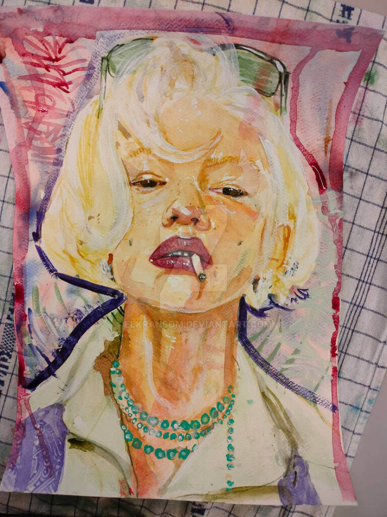 Akvarelmaleri Cool Chick med blond kvinde og markant attitude